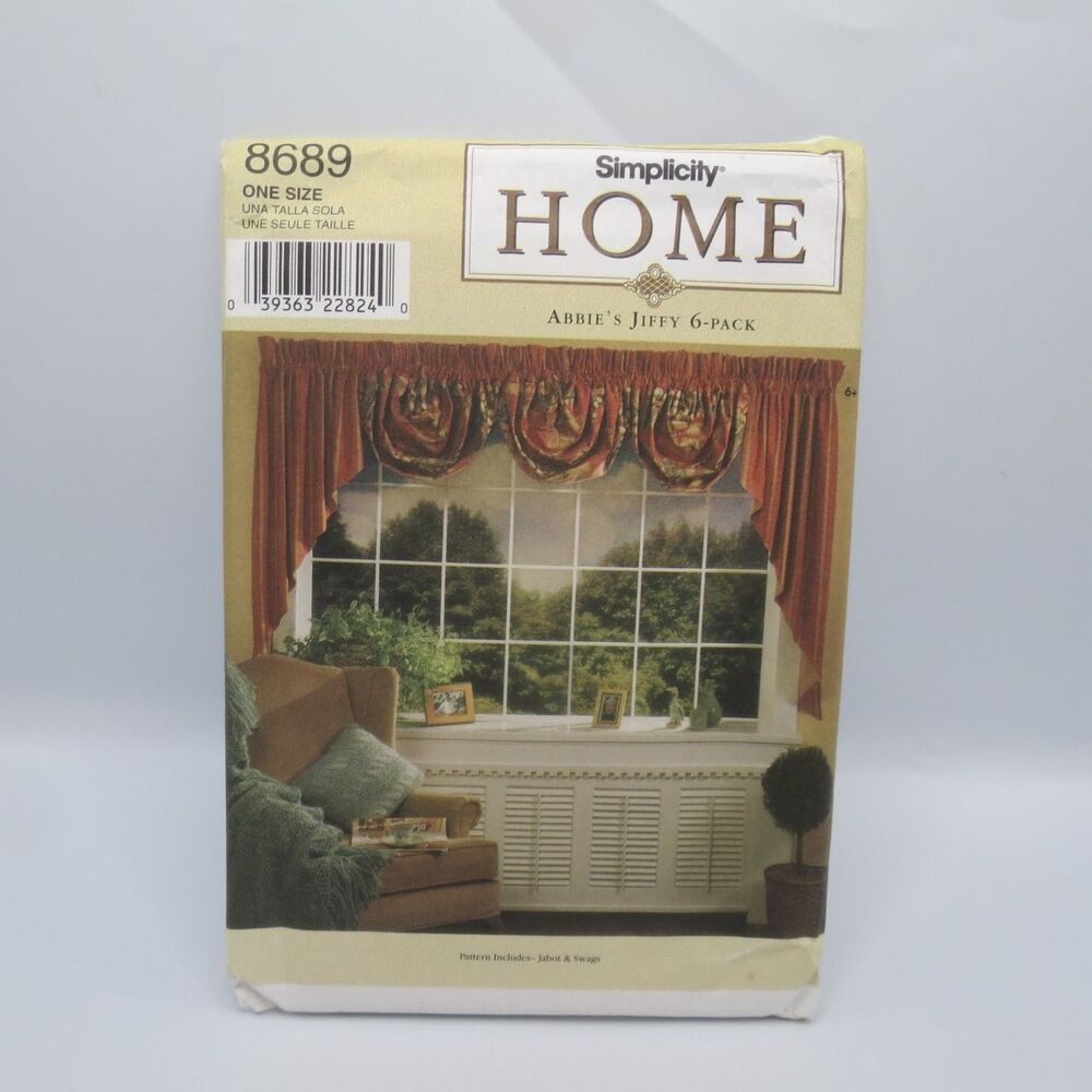 Simplicity Home 8689 Window Treatments Valances Swags Jabots One Size 1999